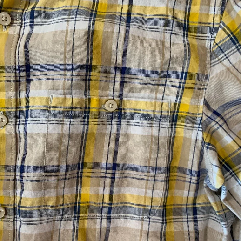 The North Face Men's Yellow Blue Plaid Long Sleeve Medium Button Down Shirt EUC